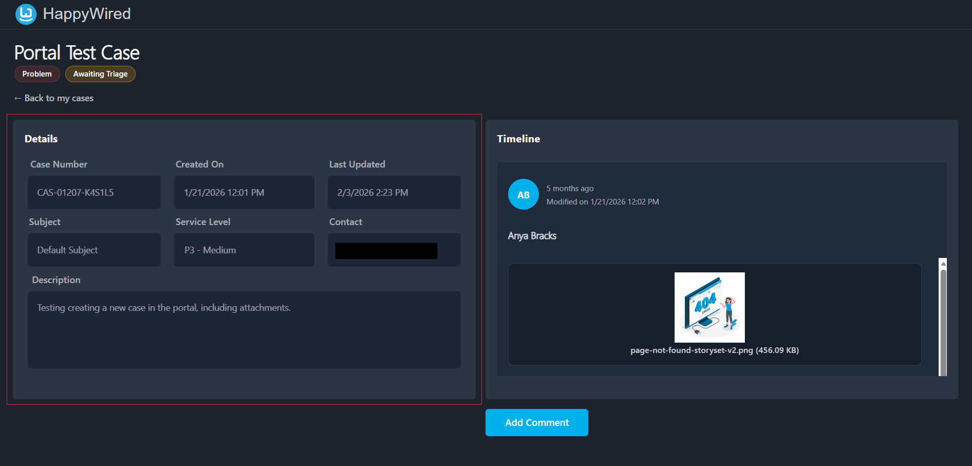 Case details panel screenshot